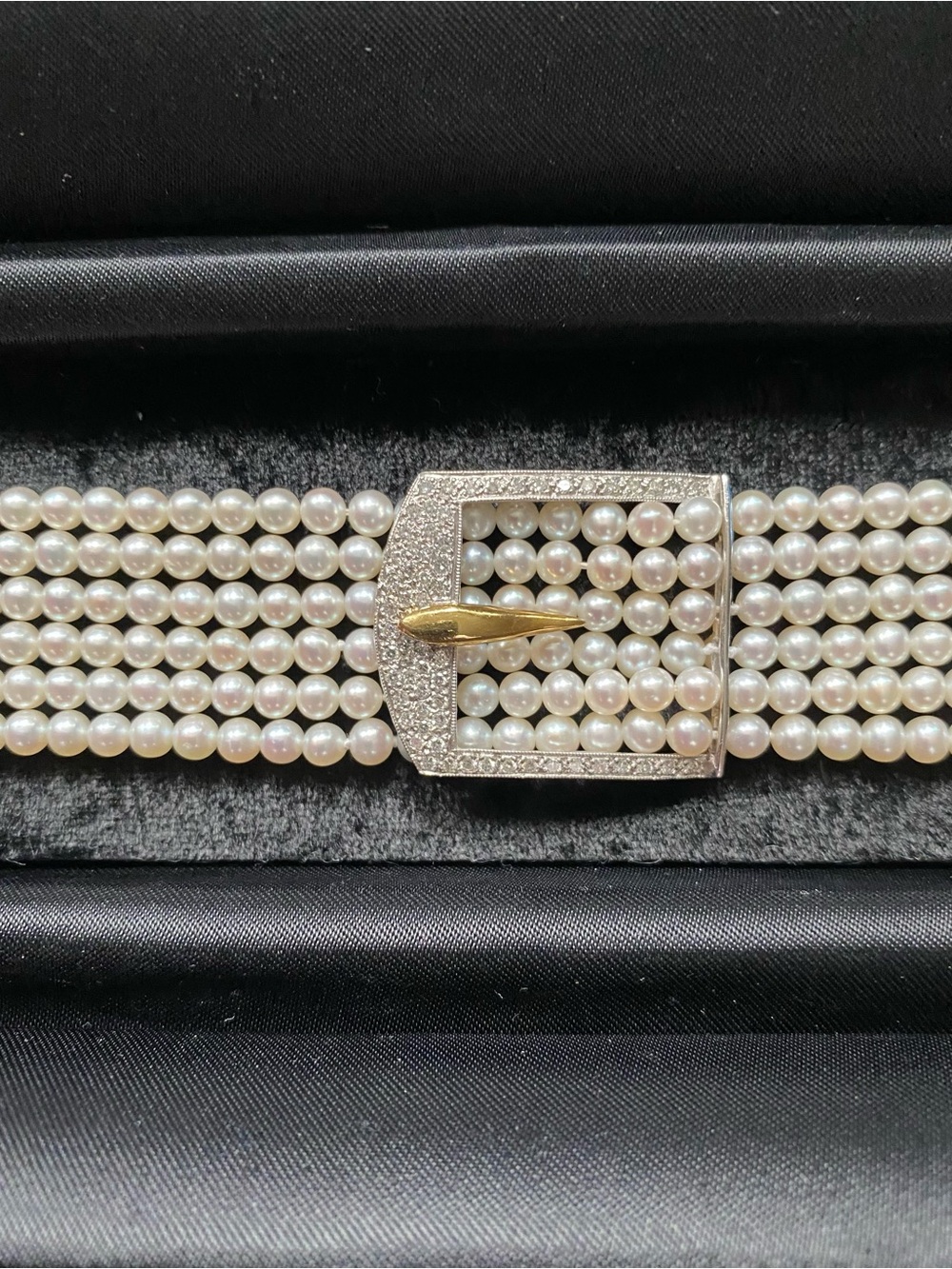 Stunning Multi-Strand  White/Yellow 14K
Gold Natural Diamond Natural Pearl Brace